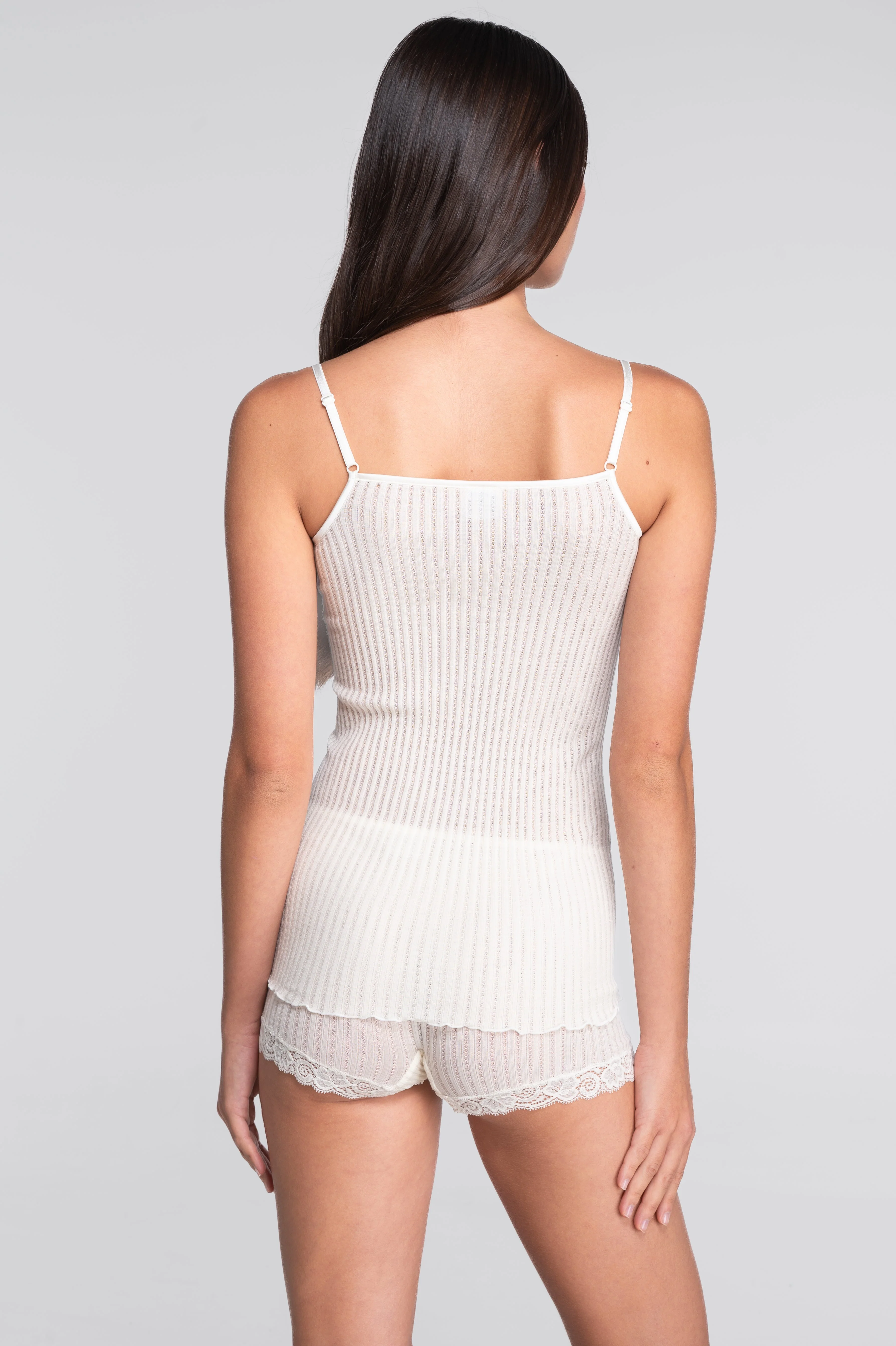 Straight neckline camisole top in ajouré wool and silk with Leavers lace 7646 - Image 15