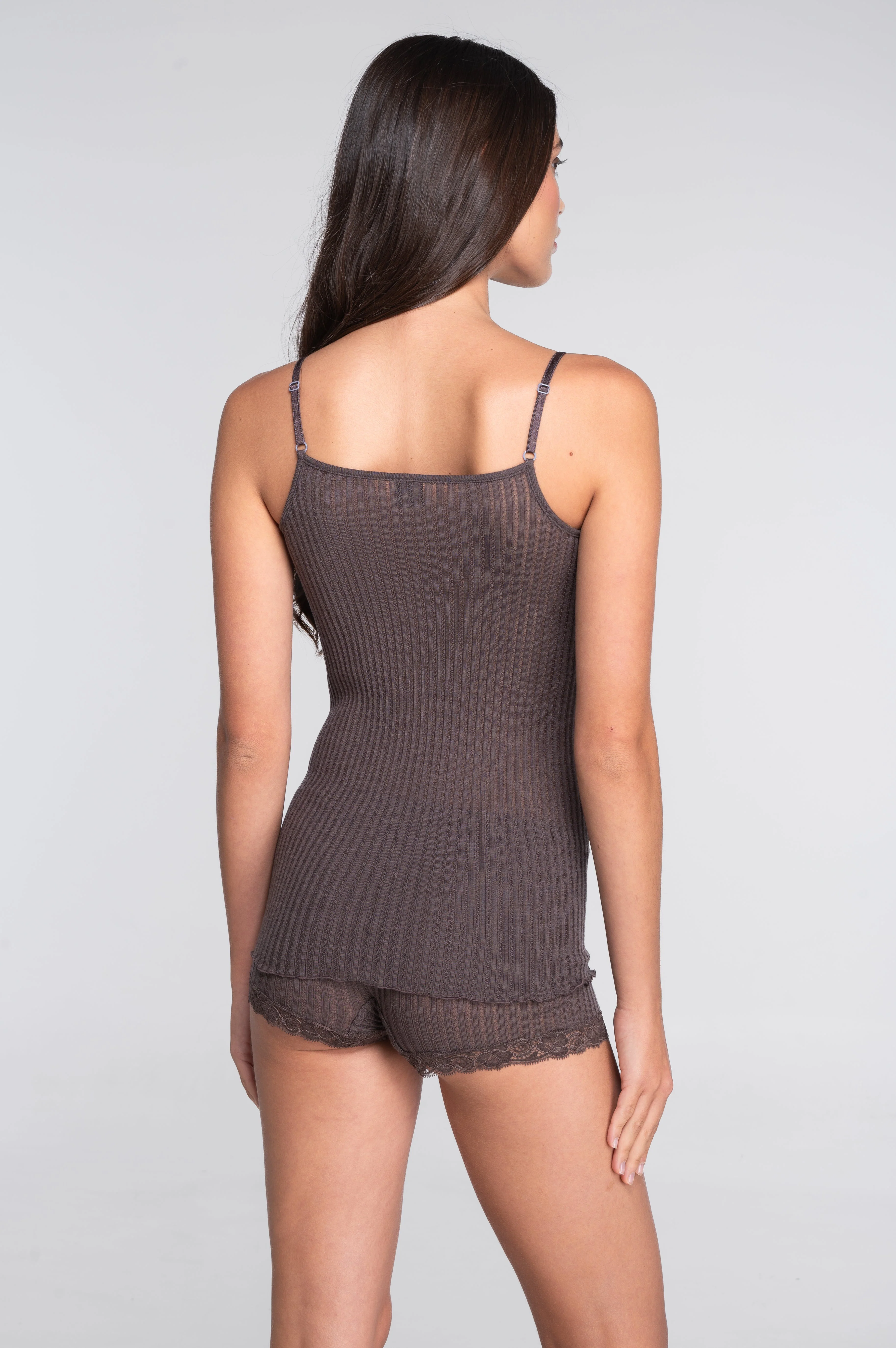 Straight neckline camisole top in ajouré wool and silk with Leavers lace 7646 - Image 21