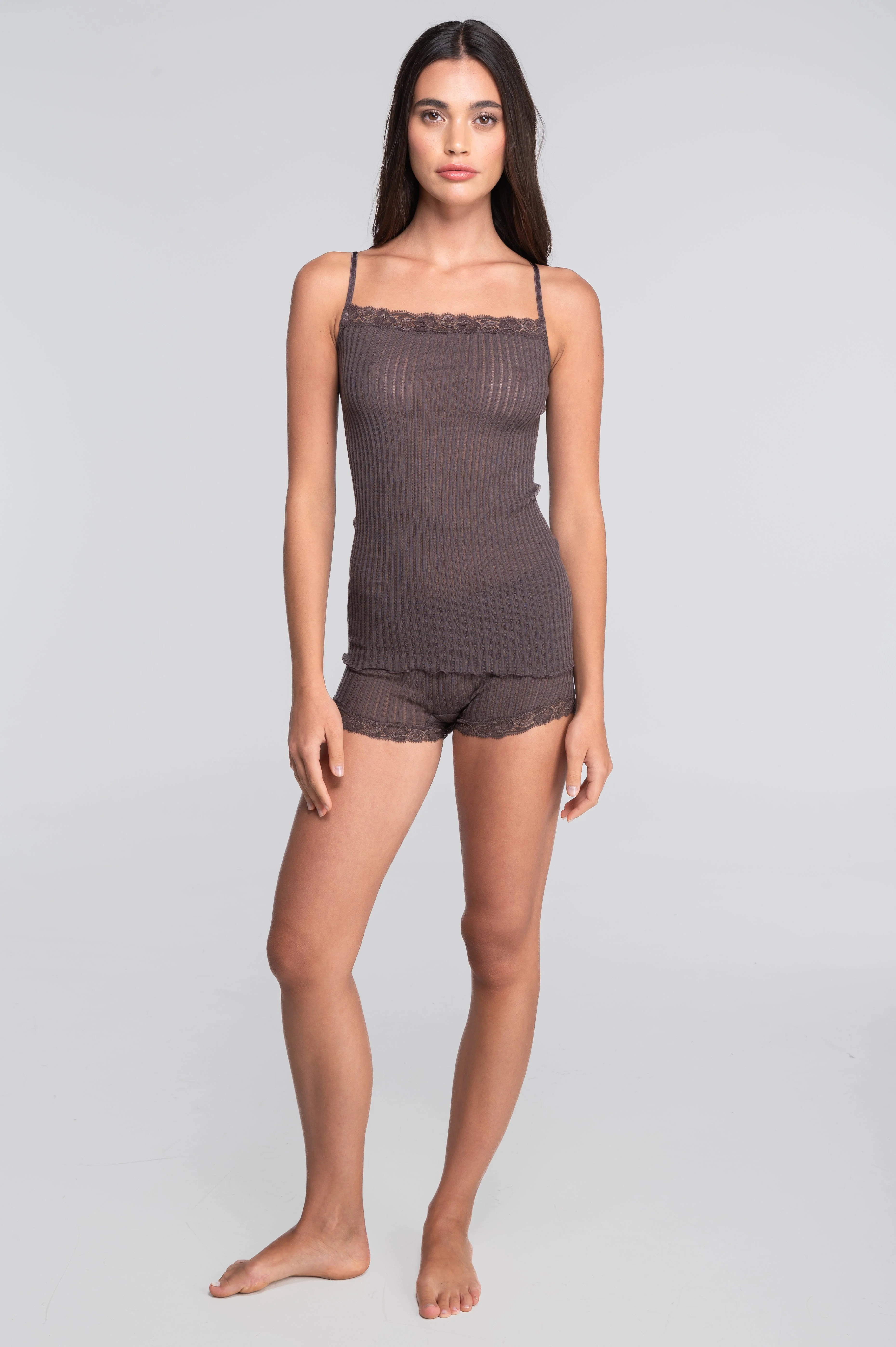 Straight neckline camisole top in ajouré wool and silk with Leavers lace 7646 - Image 23