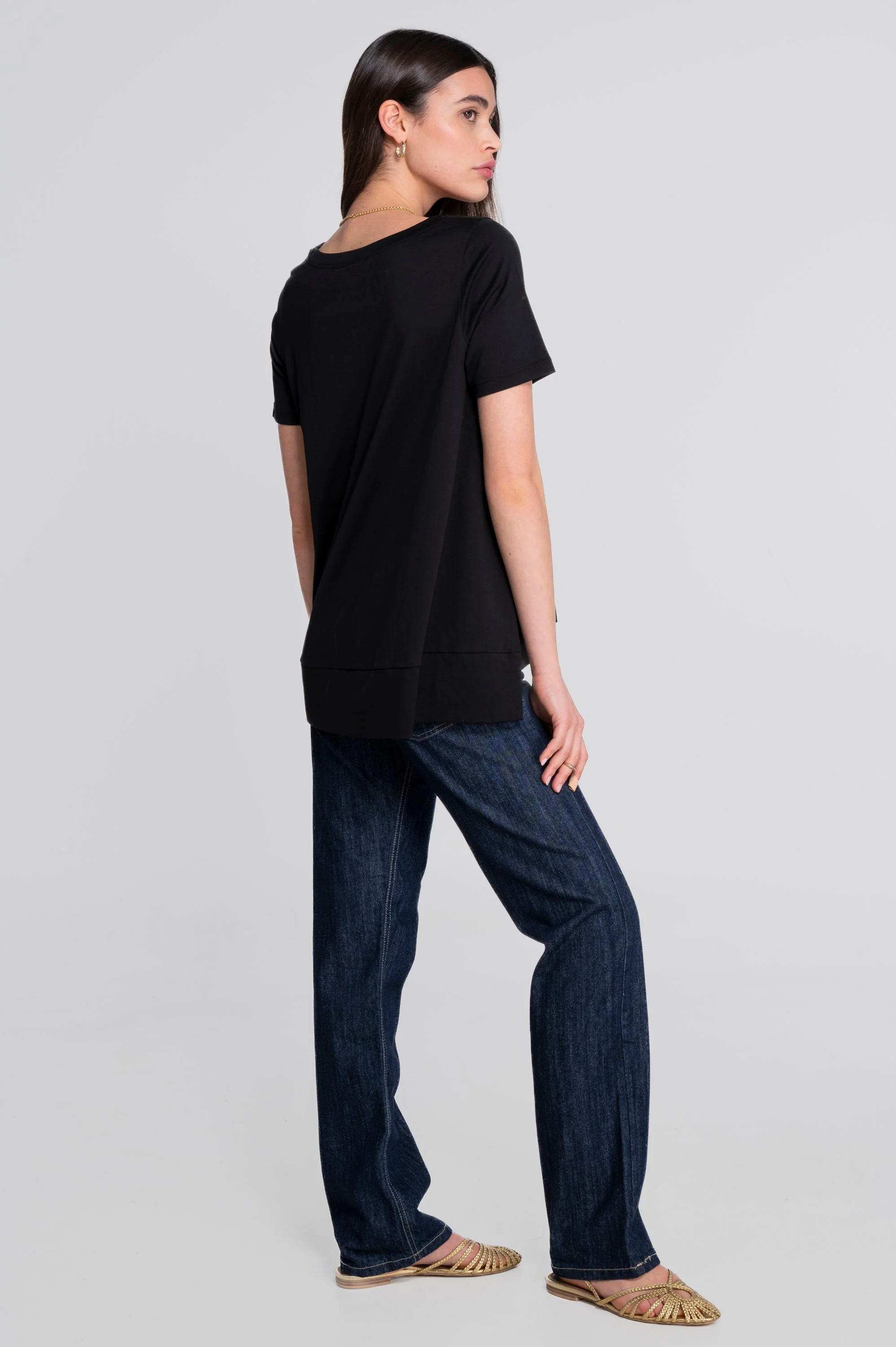 Round neck flared T-shirt in jersey cotton 403 - Image 16