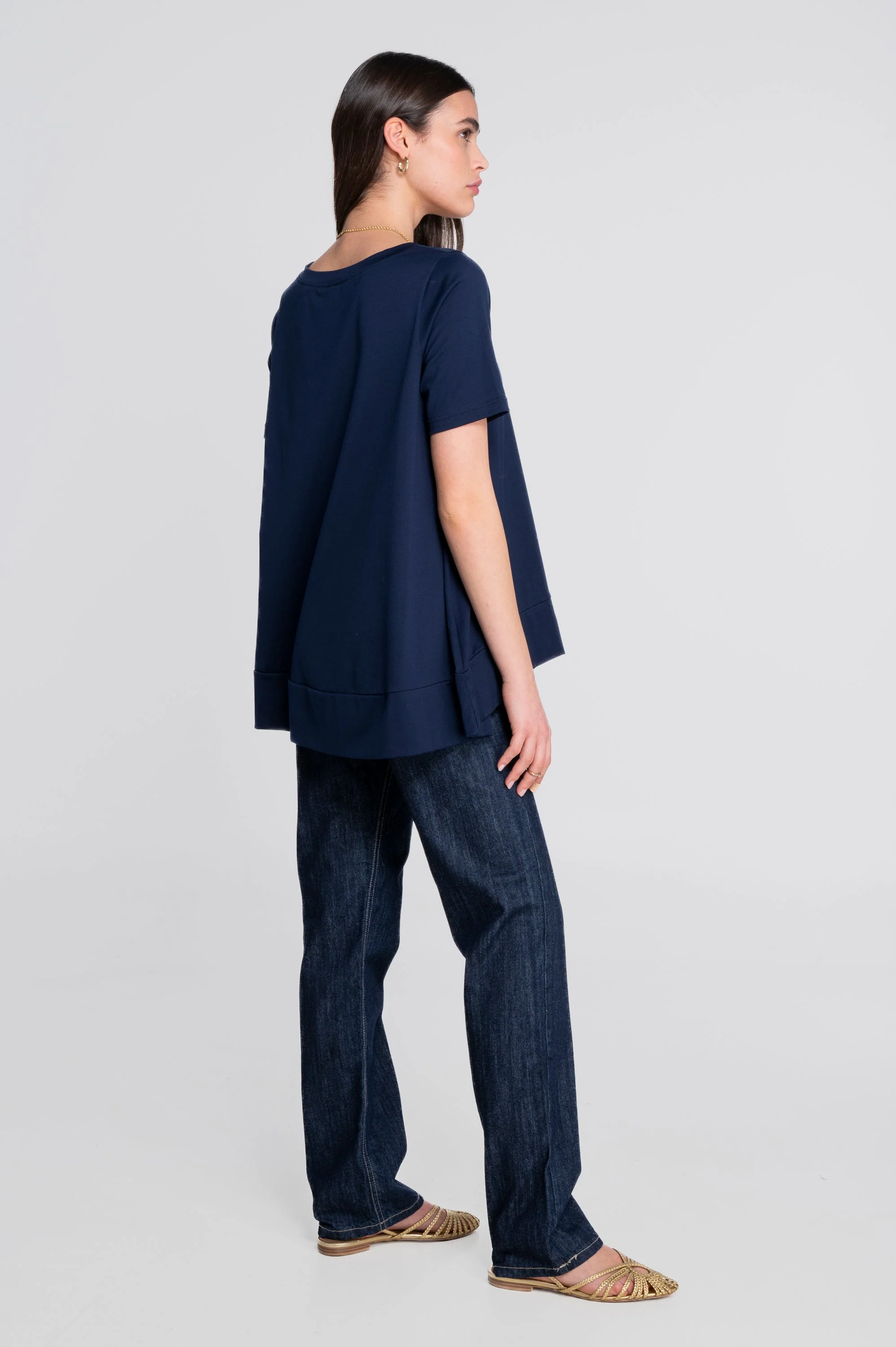 Round neck flared T-shirt in jersey cotton 403 - Image 21