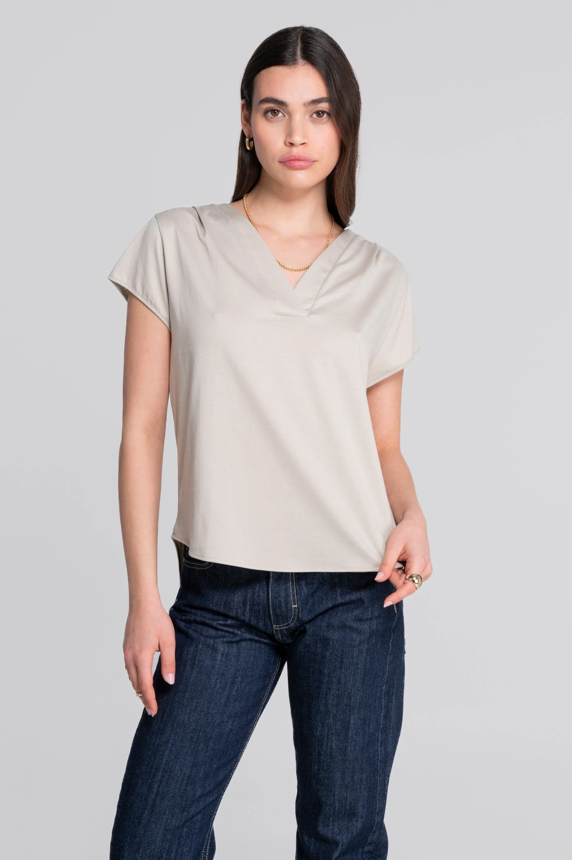 V neck flared T-shirt in jersey cotton 407 - Image 12