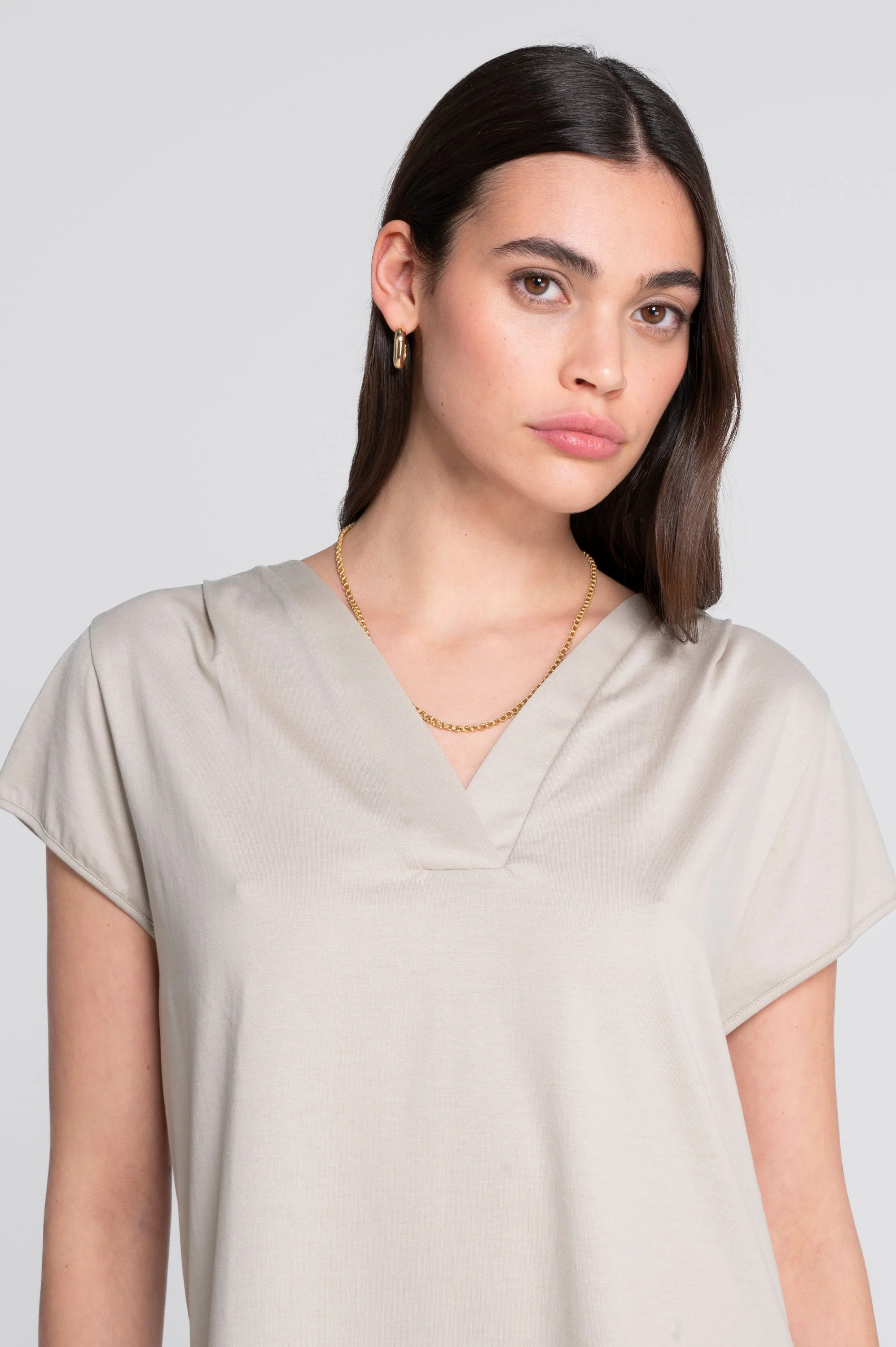 V neck flared T-shirt in jersey cotton 407 - Image 15