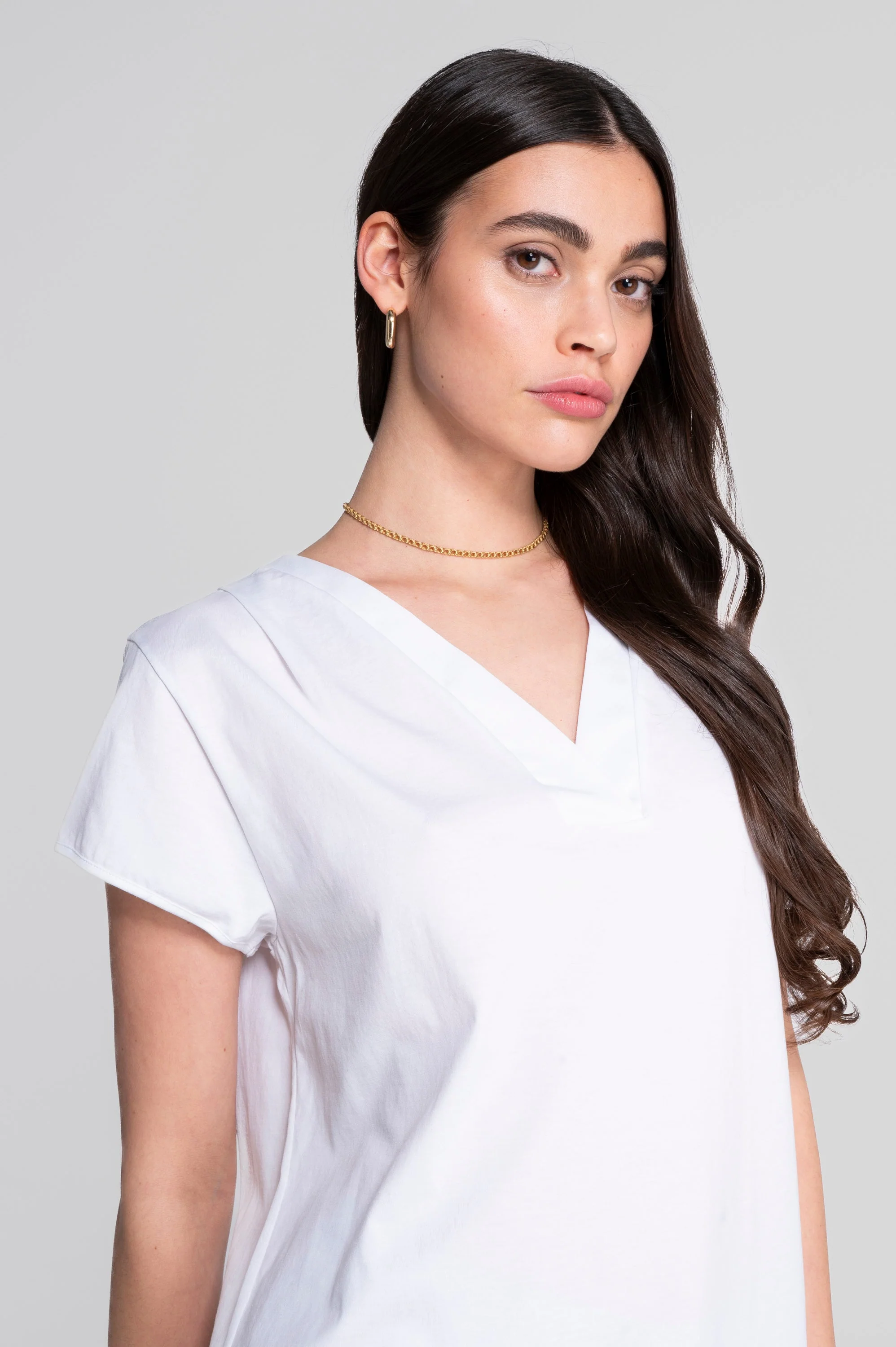 V neck flared T-shirt in jersey cotton 407 - Image 8