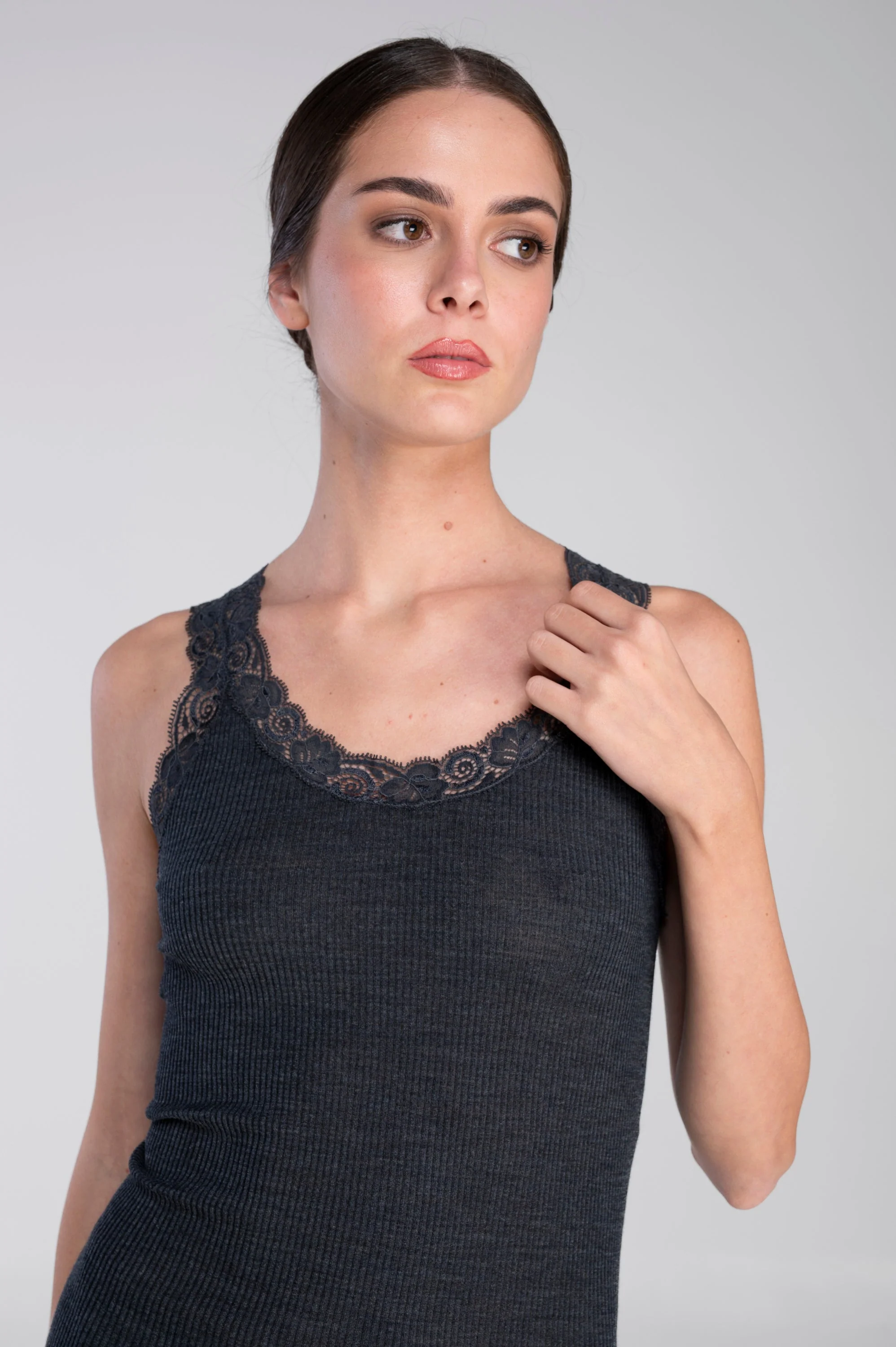 Wool and silk tank top with Leavers lace 3410 - Image 27