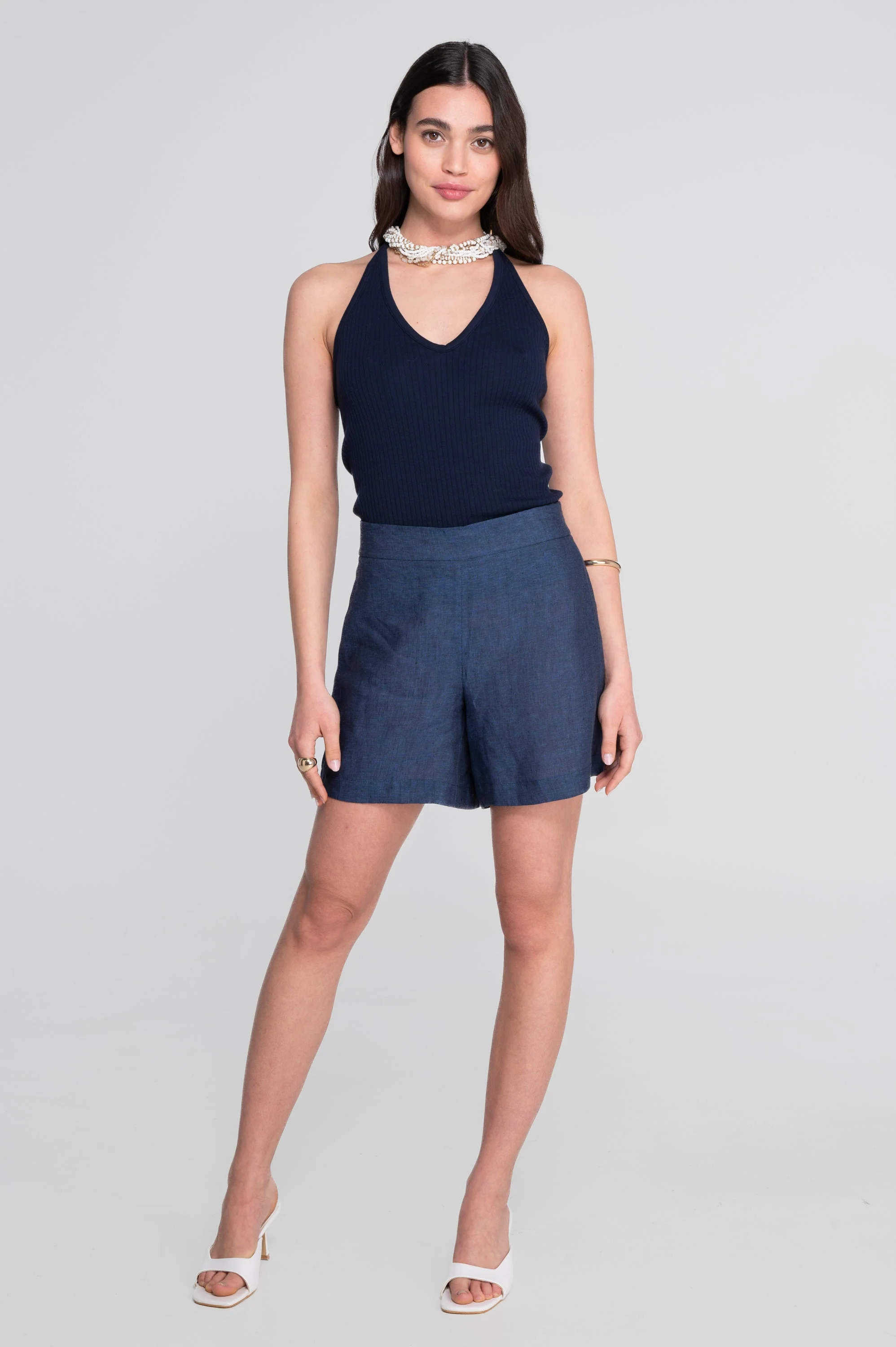 Flared linen shorts 7537L - Image 12